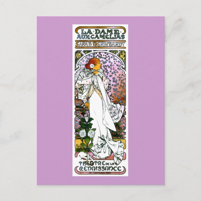 Postal Sarah Bernhardt, La Dame aux Camélias, Mucha Fine (Anverso)