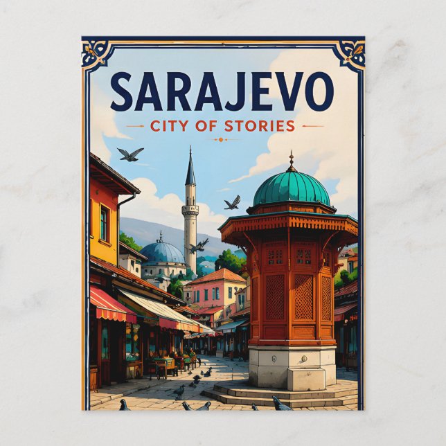 Postal ⛲ Sarajevo Antigua Bazaar Recordatorio de Viaje (Anverso)