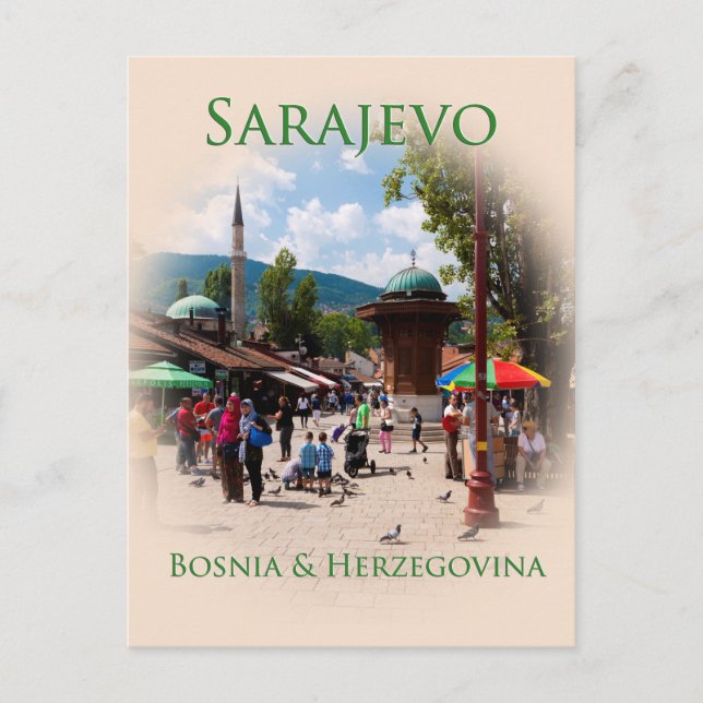 Postal Sarajevo: Plaza de pichón en el viejo Bazar (Anverso)