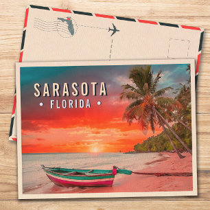 Postal Sarasota Florida Beach Tropical Palm Tree 1960
