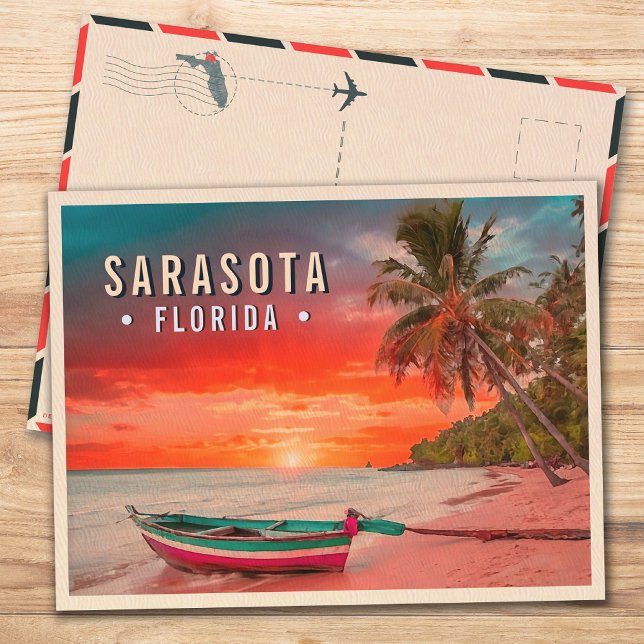 Postal Sarasota Florida Beach Tropical Palm Tree 1960 (Subido por el creador)
