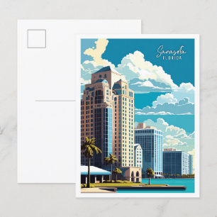 Postal Sarasota Florida ilustracion de viaje vintage de a