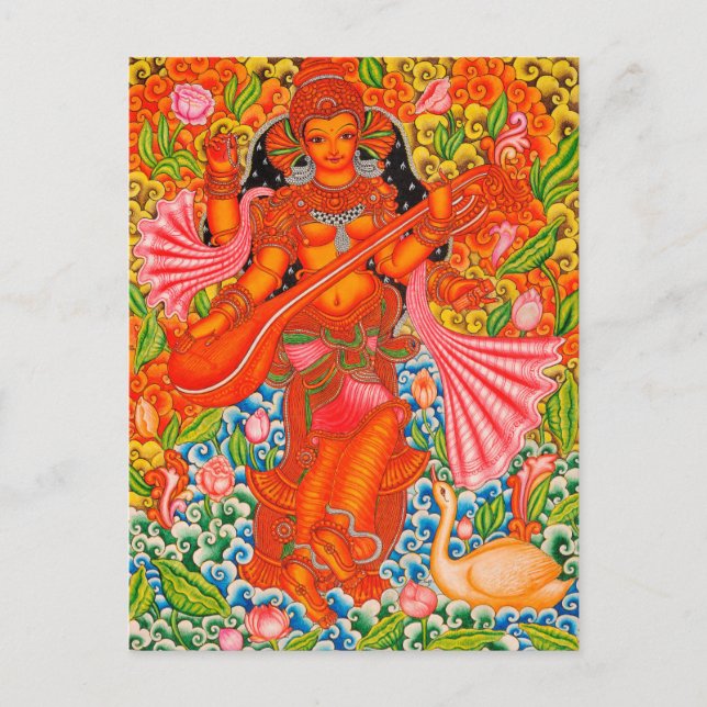 POSTAL SARASWATI HINDU GODDESS DE APRENDER TANJORE (Anverso)