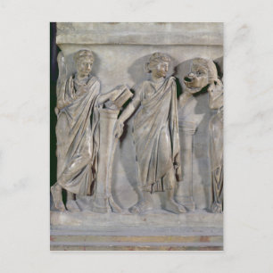 Postal Sarcófago de las musas, detalle de Clio y