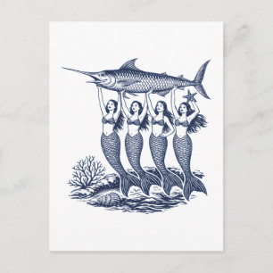 Postal Sardina Sirena Pescado Enlatado Vintage