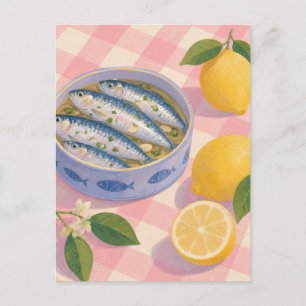 Postal Sardinas Vintage Limones Pícnic Mediterráneo