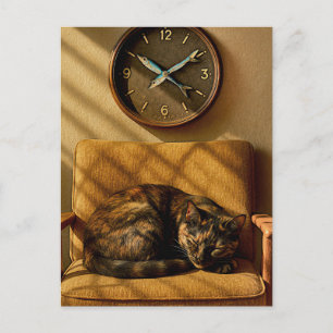Postal Sardine O'clock Dreamtime - Surreal Cat Art