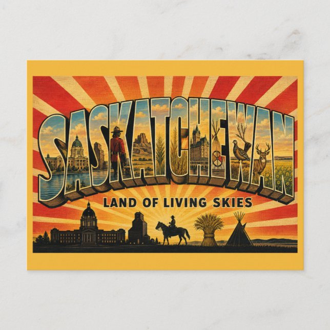 Postal Saskatchewan Canadá Tierra de Cielos Vivientes (Anverso)