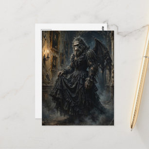 Postal Sasquatch con alas de murciélago gótico