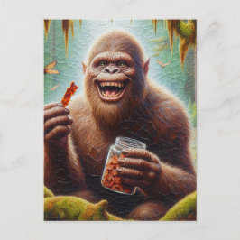 Postal Sasquatch en el bosque de las mezquitas con tarro 