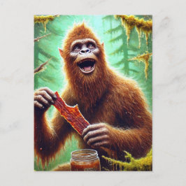 Postal Sasquatch en el bosque de las mezquitas con un fra