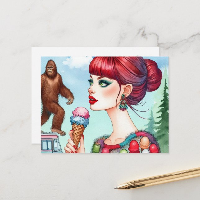 Postal Sasquatch en el Camión Helado (Anverso/Reverso In Situ)