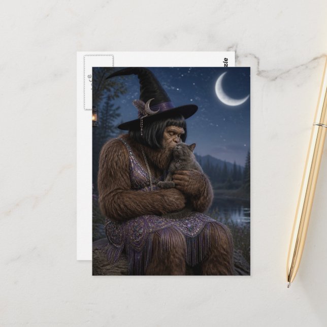 Postal Sasquatch Flapper y su gatito (Anverso/Reverso In Situ)