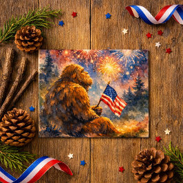 Postal Sasquatch sosteniendo la bandera estadounidense fu