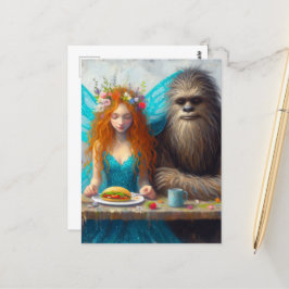 Postal Sasquatch y el picnic de hadas