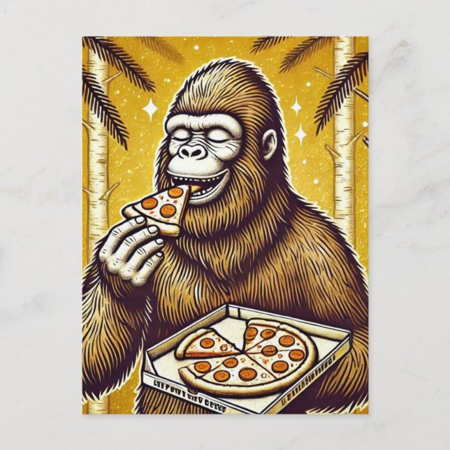 Postal Sasquatch y la Pizza (Anverso)