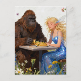 Postal Sasquatch y los tacos de comer de hadas