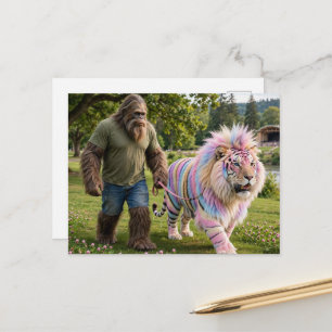 Postal Sasquatch y una linda mascota mitológica de gato g