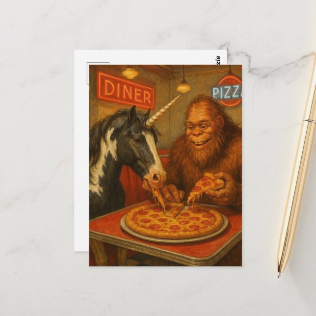 Postal Sasquatch y una pizza de unicornio (Anverso/Reverso In Situ)