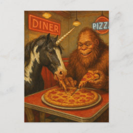 Postal Sasquatch y una pizza de unicornio