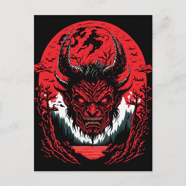 Postal Satan Evil Face | Diseño gráfico de cabeza de demo (Anverso)