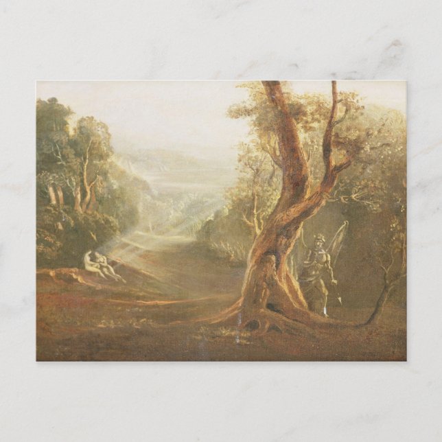 Postal Satanás Contemplando a Adán y Eva en el paraíso, d (Anverso)