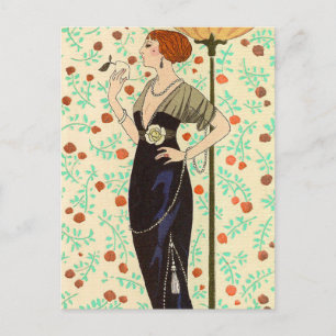 Postal satén negro y Rosa por George Barbier