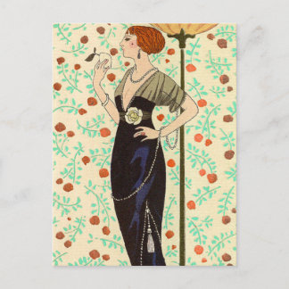 Postal satén negro y Rosa por George Barbier