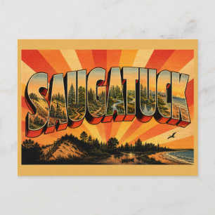 Postal Saugatuck Michigan Lago Duna Río Bosque Arte