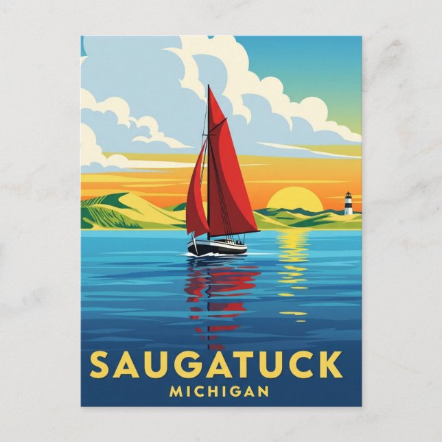 Postal Saugatuck Sailboat Michigan Travel (Anverso)