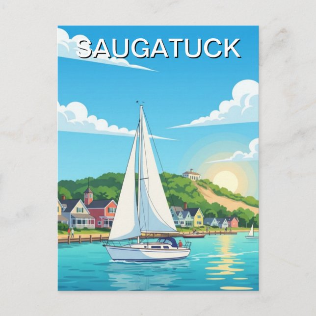 Postal Saugatuck Sailboat Michigan Travel (Anverso)