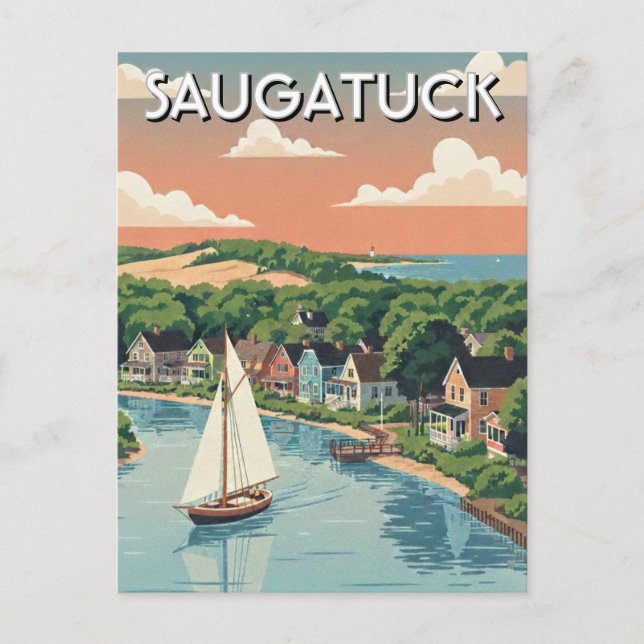 Postal Saugatuck Velero Viaje Michigan (Anverso)