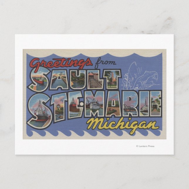 Postal Sault Ste Marie, Michigan - Escenas de letras gran (Anverso)