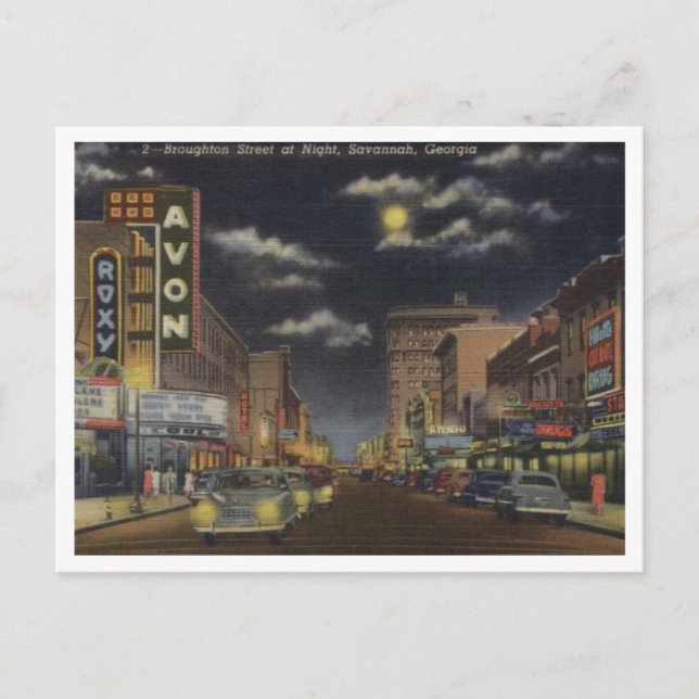 Postal Savannah GA, Broughton St, vista de los años 40 (Anverso)