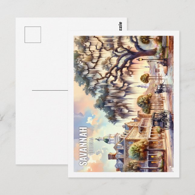Postal Savannah Georgia Estados Unidos Famoso lugar acuar (Anverso / Reverso)