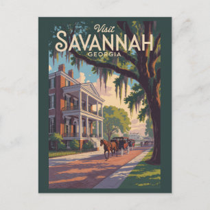 Postal Savannah Georgia Horse Carrier Ilustracion Retro