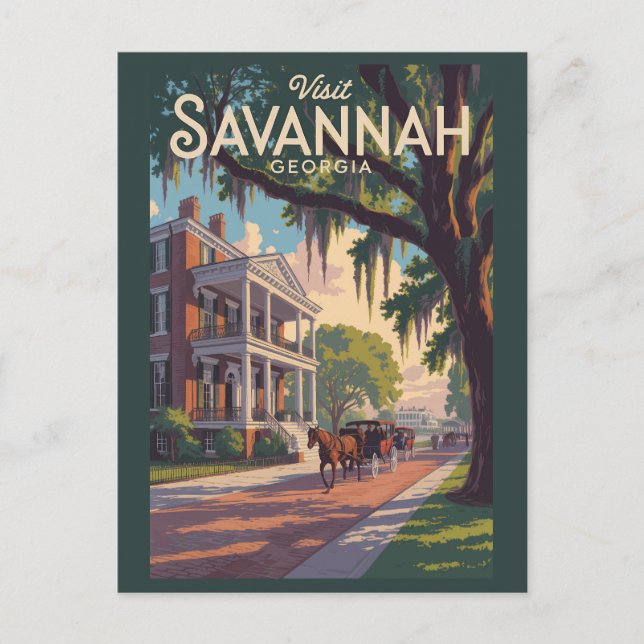 Postal Savannah Georgia Horse Carrier Ilustracion Retro (Anverso)