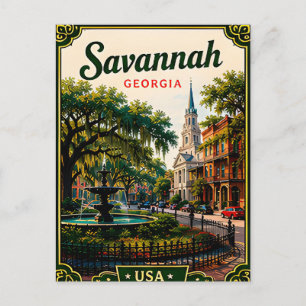 Postal 🌿 Savannah Georgia Recuerdo de Vacaciones Históri