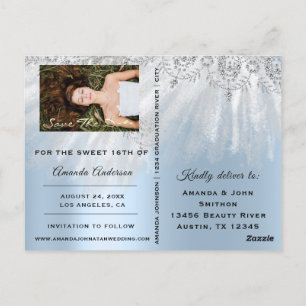 Postal Save The Date Blue Photo Rosa Sweet 16th Bridal