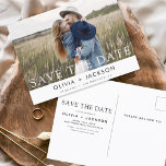 Postal Save the Date Boho Foto Minimalista moderna<br><div class="desc">Captura la esencia de tu historia de amor con nuestra postal moderna "Save the Date Boho" (Salvar la fecha del boho Minimalista). Esta postal es una fusión de minimalismo contemporáneo y encanto bohemio, lo que la convierte en la elección perfecta para anunciar a su próximo boda. Con su preciada foto...</div>