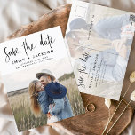Postal Save the Date Boho Foto Minimalista moderna<br><div class="desc">Captura la esencia de tu historia de amor con nuestra postal moderna "Save the Date Boho" (Salvar la fecha del boho Minimalista). Esta postal es una fusión de minimalismo contemporáneo y encanto bohemio, lo que la convierte en la elección perfecta para anunciar a su próximo boda. Con su preciada foto...</div>