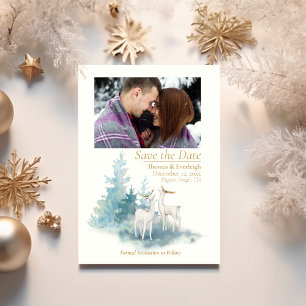 Postal Save the Date Forest Winter Wedding Photo