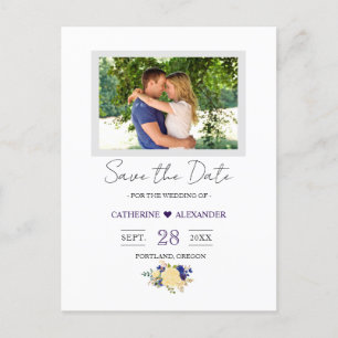 Postal Save the Date - foto floral azul de la marina