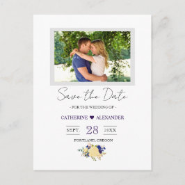 Postal Save the Date - foto floral azul de la marina