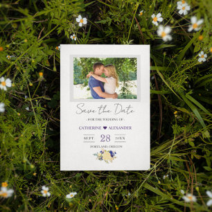 Postal Save the Date - foto floral azul de la marina