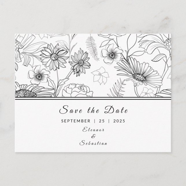 Postal "Save the Date" (Guardar la fecha) patrón de flor  (Anverso)
