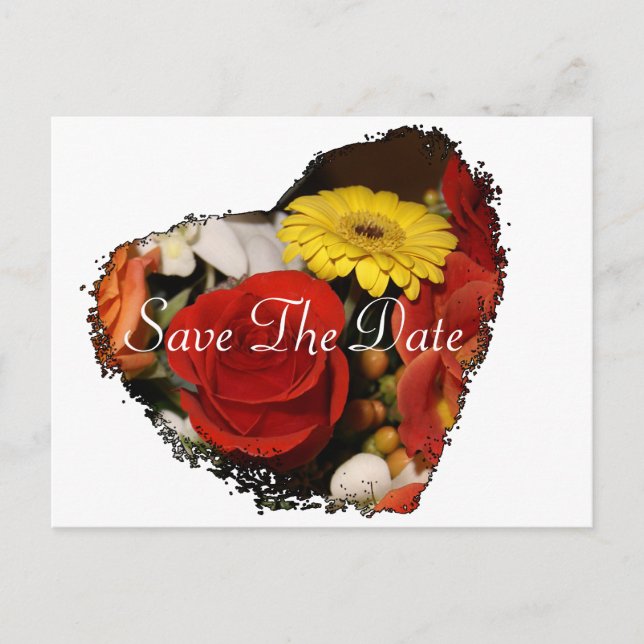 Postal "Save the Date" Jagged Edge Heart Bouquet (Anverso)