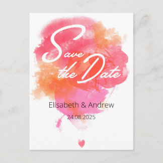 Postal Save the date - modern, watercolor pink orange