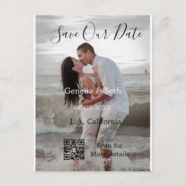 Postal Save the date simple minimal QR scan code details  (Anverso)