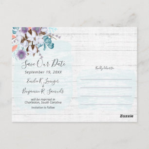 Postal Save the Date Southern Cotton Boda 3-Photo
